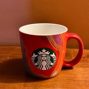 Starbucks Coffee Mug Holiday Siren Logo Red Green Swirl 18oz 2021